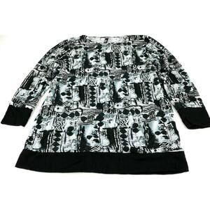Diva D Black & White Abstract Print Long Sleeve Blouse Women's Size L/XL